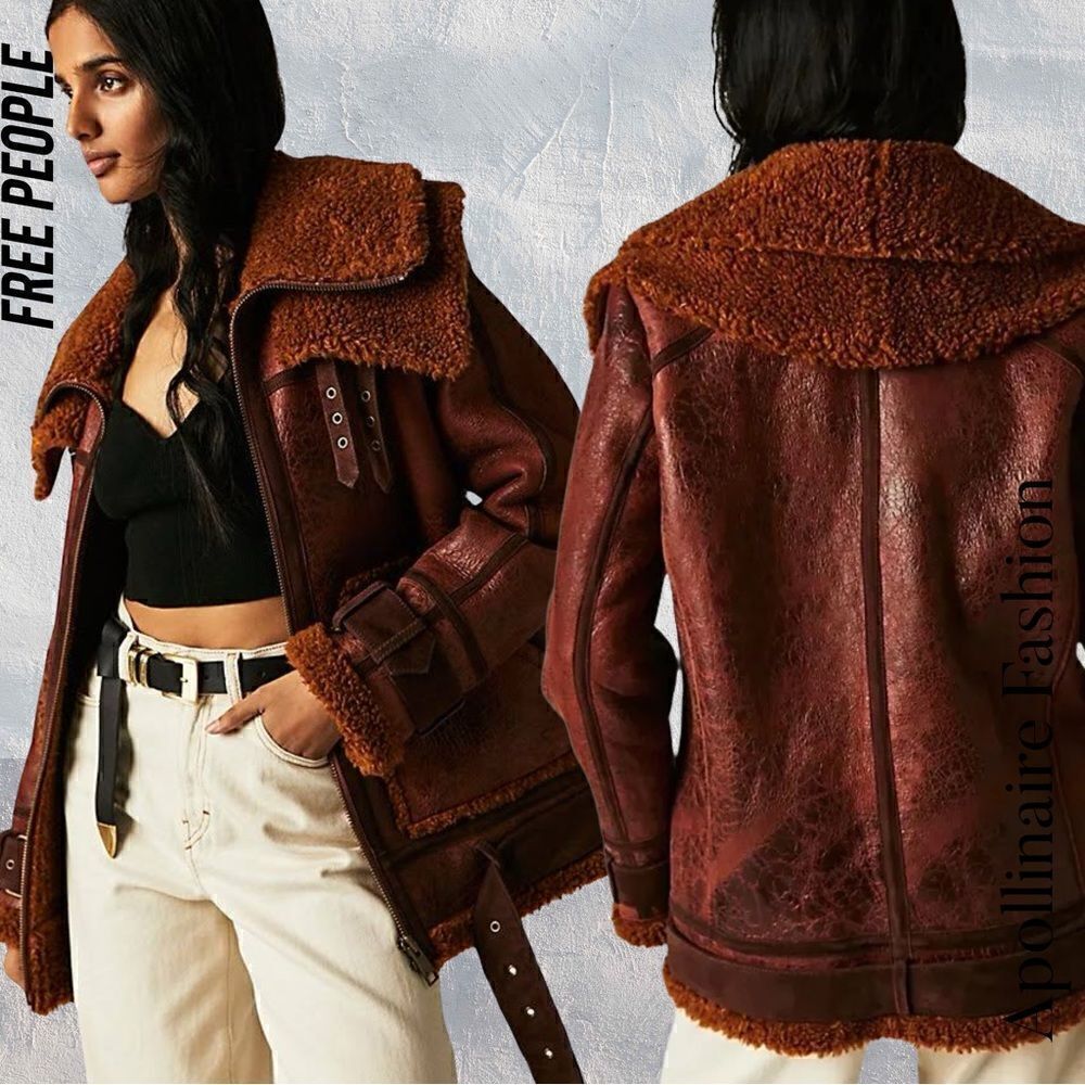 FREE PEOPLE MAVERICK LEATHER JACKET BROWN NEW XS NWT